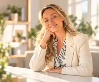 Jacqueline Bender mit hellem Blazer im freundlichen Büro