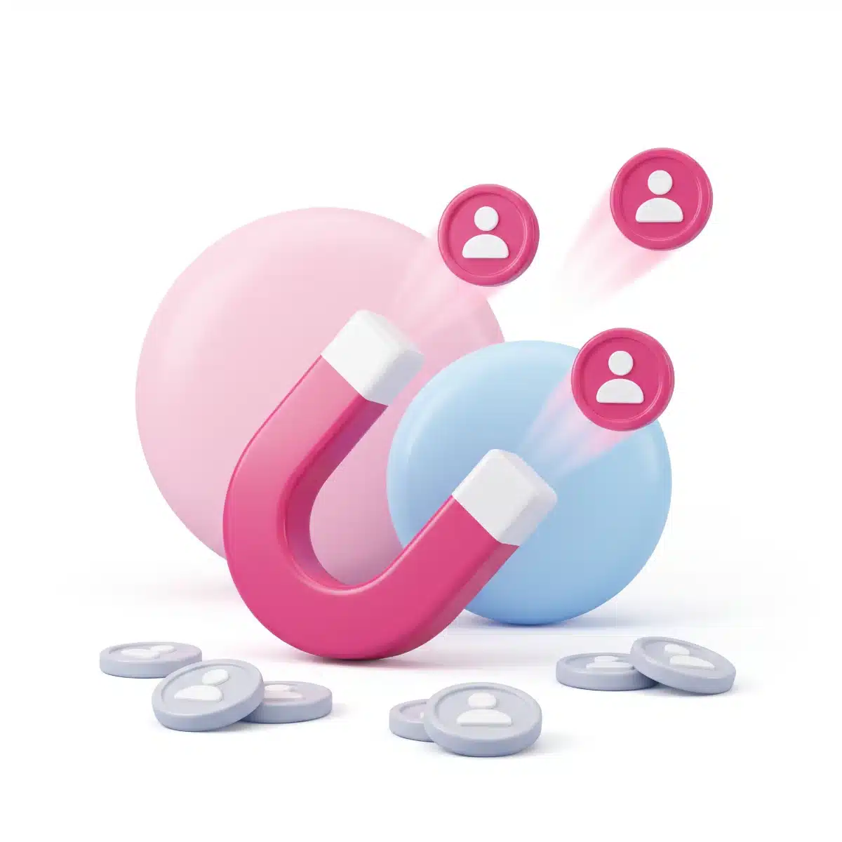 Pinker Magnet zieht Kontakte mit Personen-Symbol an, graue Symbole bleiben liegen